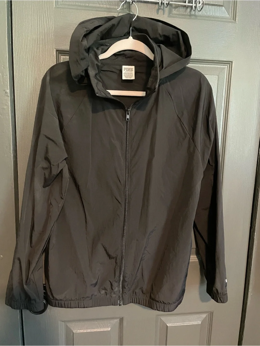 PINK Victoria's Secret Black Hooded Windbreaker/Rain Jacket